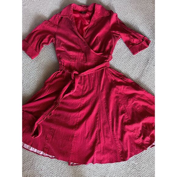 Plus Size Lane Bryant Vintage Faux Wrap Red Polka Dot Dress - Picture 1 of 11